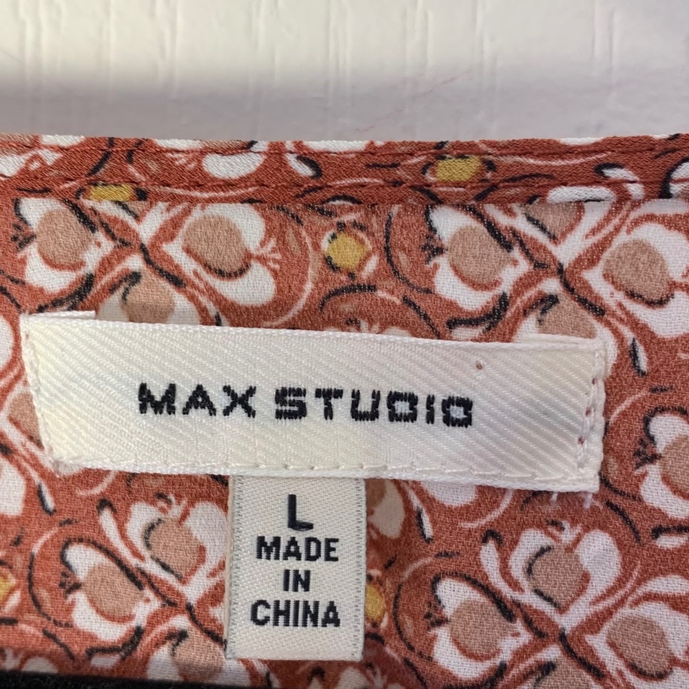 Max Studio Boho V-Neck Blouse with Tie Belt – Smocked Back – Earthy Rust Brown L - Picture 3 of 11